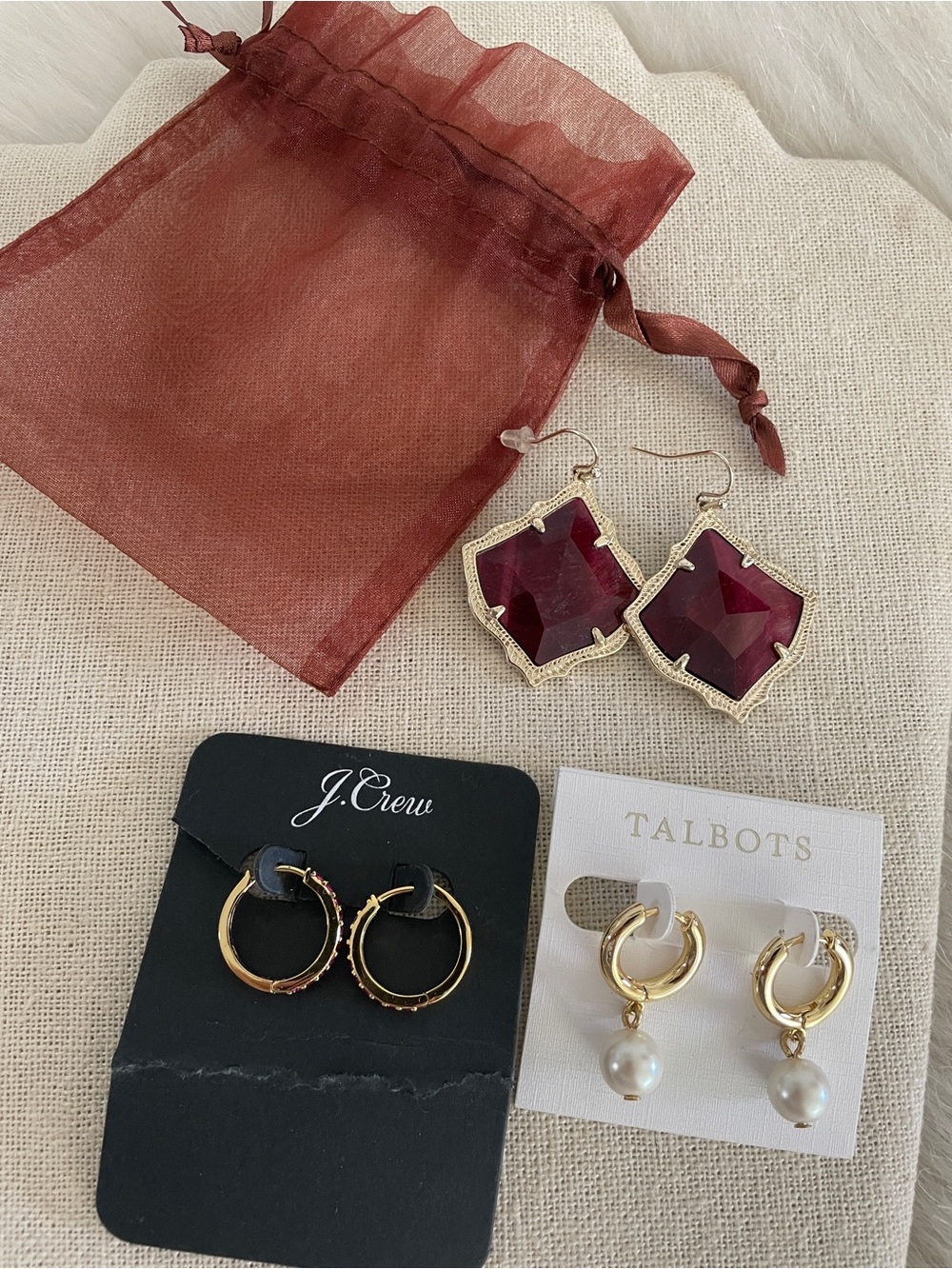 J. Crew, Talbots Gold and Burgundy Stone Drop Earrings